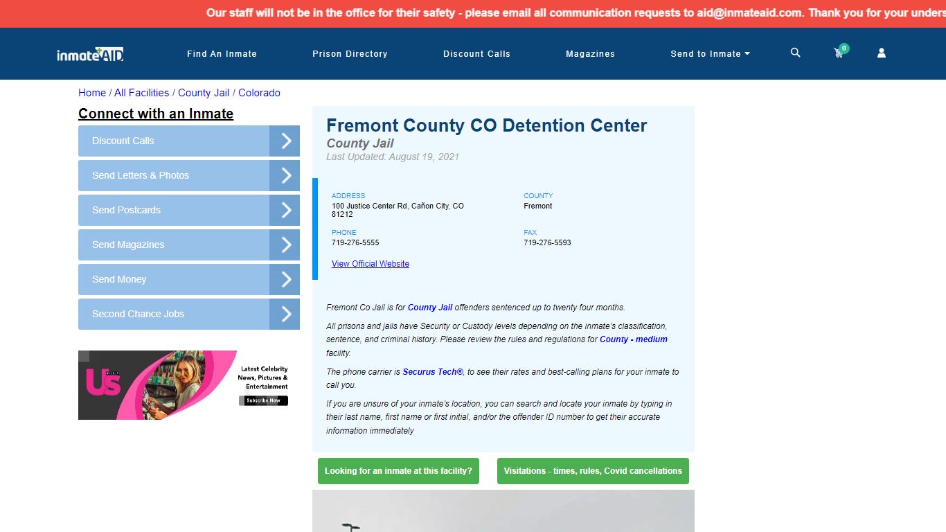 Fremont County CO Detention Center - Inmate Locator ...