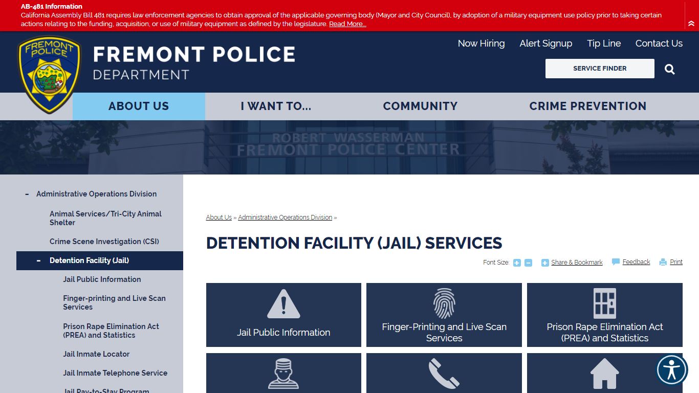 Detention Facility (Jail) Services | Fremont Police ...